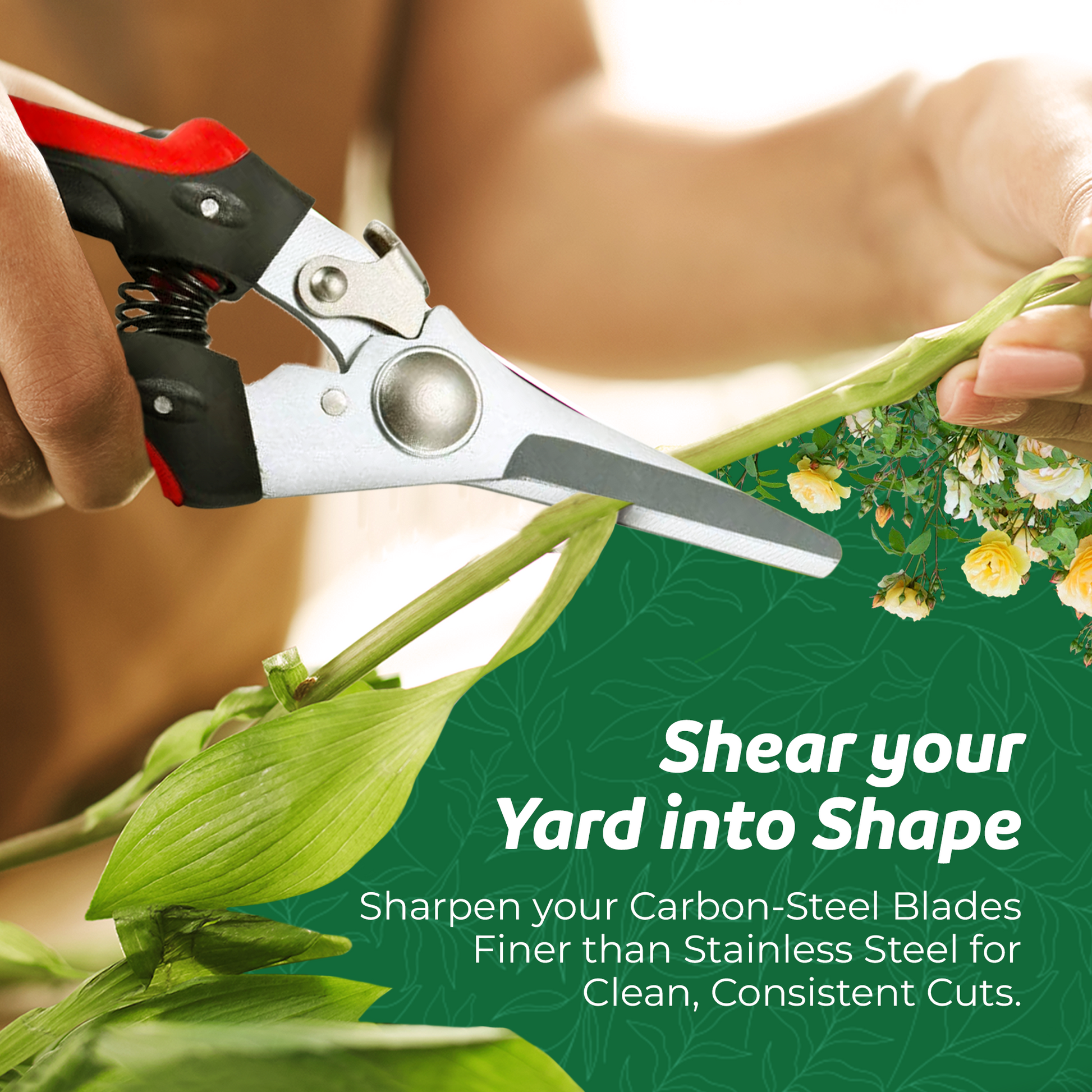 Ratchet pruning shears with an anvil design and a nonstick steel blade, ideal for gardening, by The Gardener's Friend