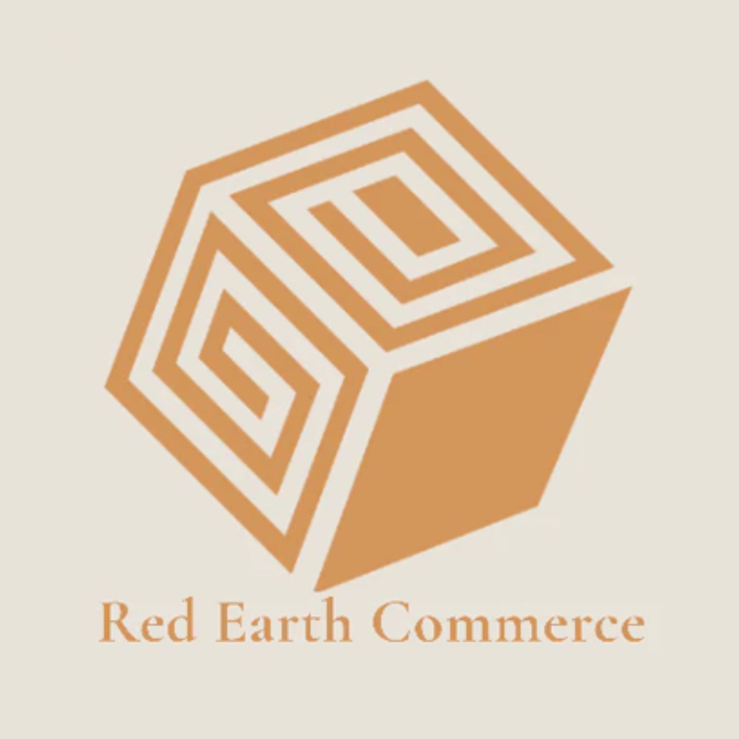 Red Earth Commerce Logo. An orange 3D cube with spiral pattern tilted on one corner