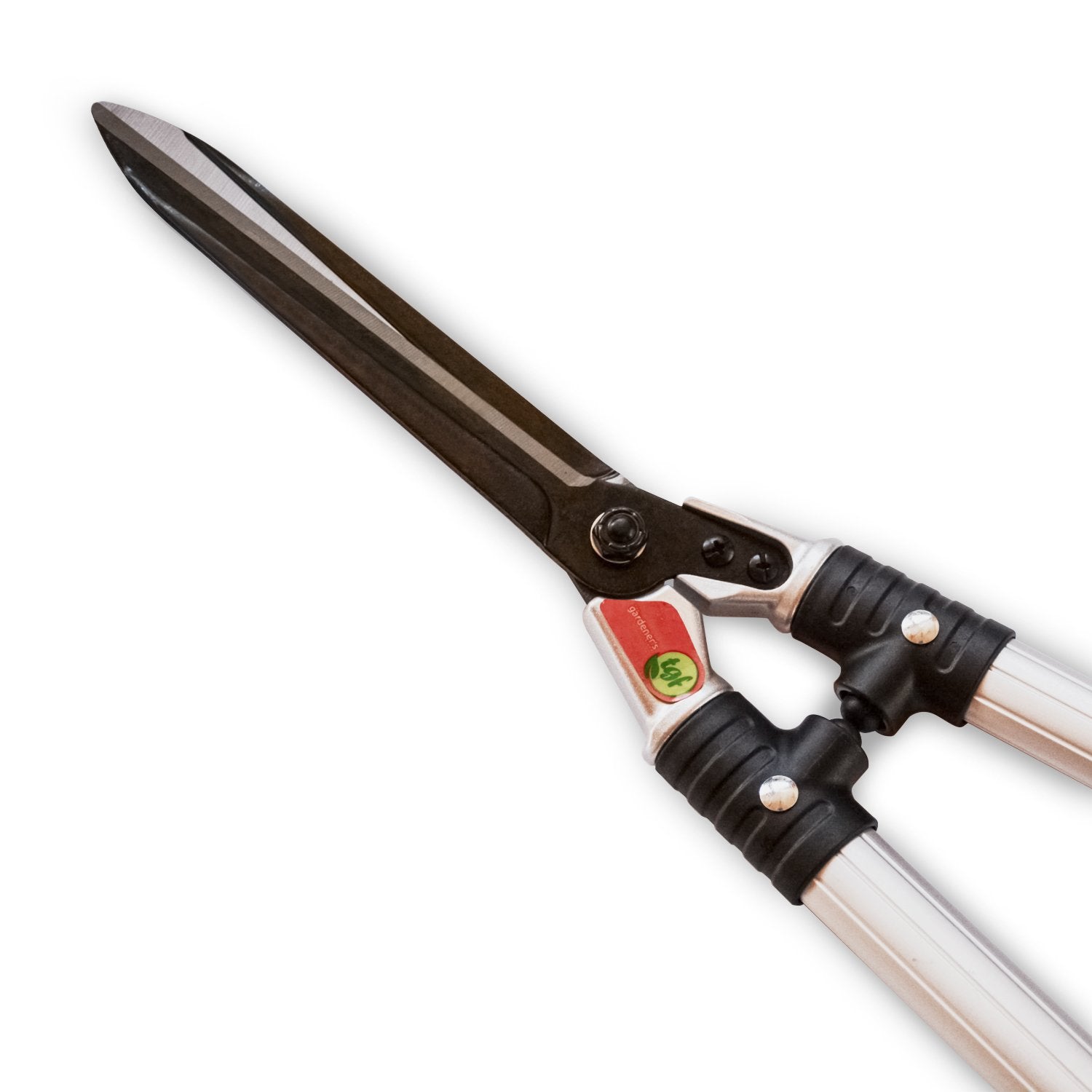 "Pruning shears with blade angled slightly from the handles for easy and comfortable pruning.