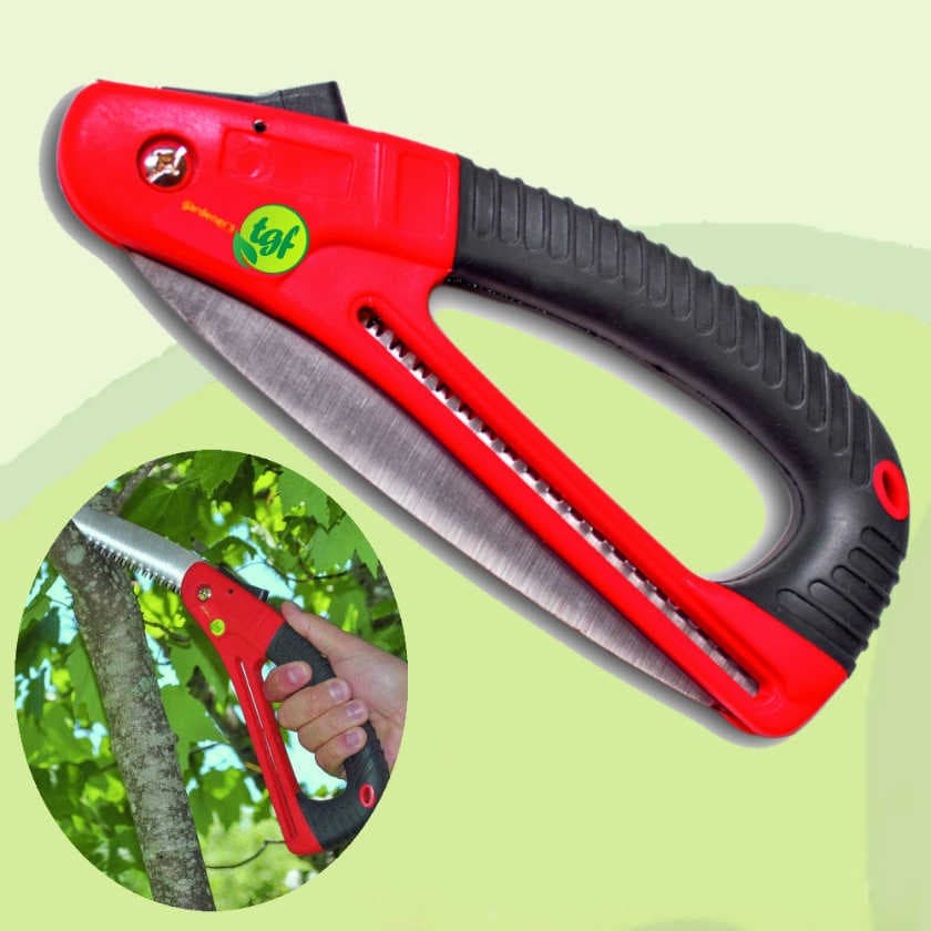 Folded pruning saw in red and black